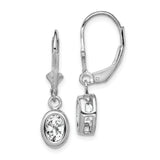 Sterling Silver Leverback Drop Earrings with Oval Cubic Zirconia and Hebrew Chai Symbol