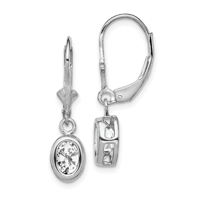 Sterling Silver Leverback Drop Earrings with Oval Cubic Zirconia and Hebrew Chai Symbol