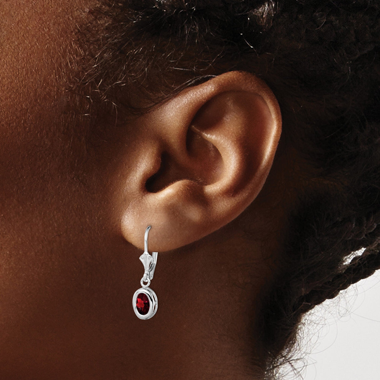 Sterling Silver Dangle Earrings with Garnet Oval Gemstones, Leverback and Heart Cutout Design
