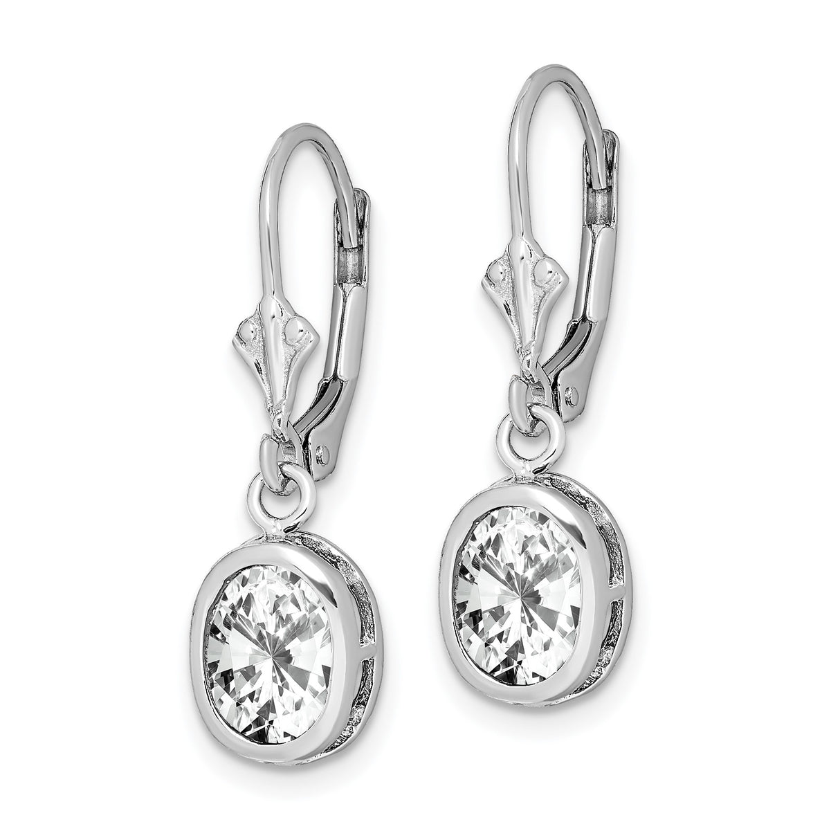 Sterling Silver Dangle Earrings with Cubic Zirconia, Geometric Cutout Leverback Design