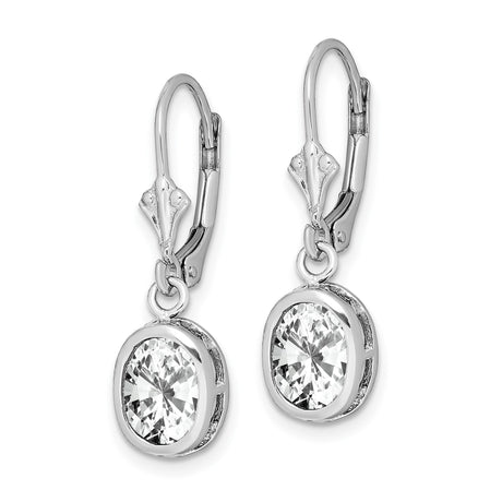 Sterling Silver Dangle Earrings with Cubic Zirconia, Geometric Cutout Leverback Design