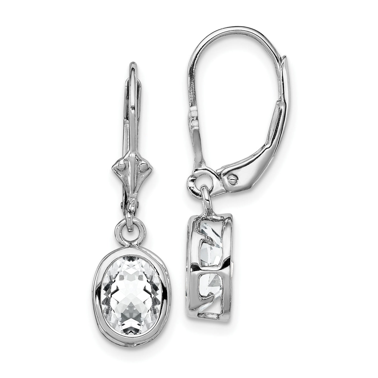 Sterling Silver Dangle Earrings with Cubic Zirconia, Geometric Cutout Leverback Design