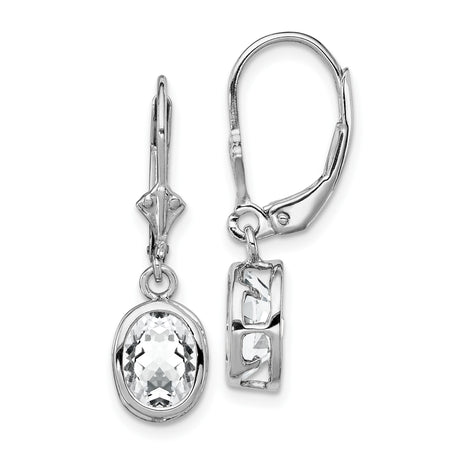 Sterling Silver Dangle Earrings with Cubic Zirconia, Geometric Cutout Leverback Design