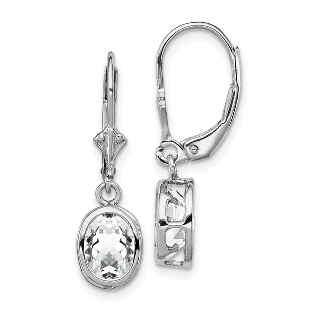 Sterling Silver Dangle Earrings with Cubic Zirconia, Geometric Cutout Leverback Design