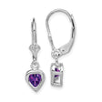 Sterling Silver Heart Dangle Earrings with Amethyst, Leverback Drop Design for Women