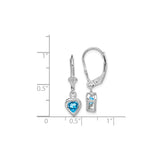 Sterling Silver Dangle Earrings with Heart Shaped Swiss Blue Topaz, Leverback Heart Design