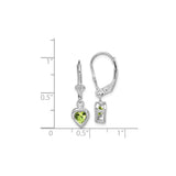 Sterling Silver Dangle Earrings with Heart Shaped Peridot Gemstones Leverback Design