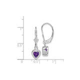 Sterling Silver Heart Drop Earrings with Amethyst and Leverback Closures for Women