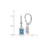 Sterling Silver Leverback Dangle Earrings with Swiss Blue Topaz, Emerald Cut Rectangle Design