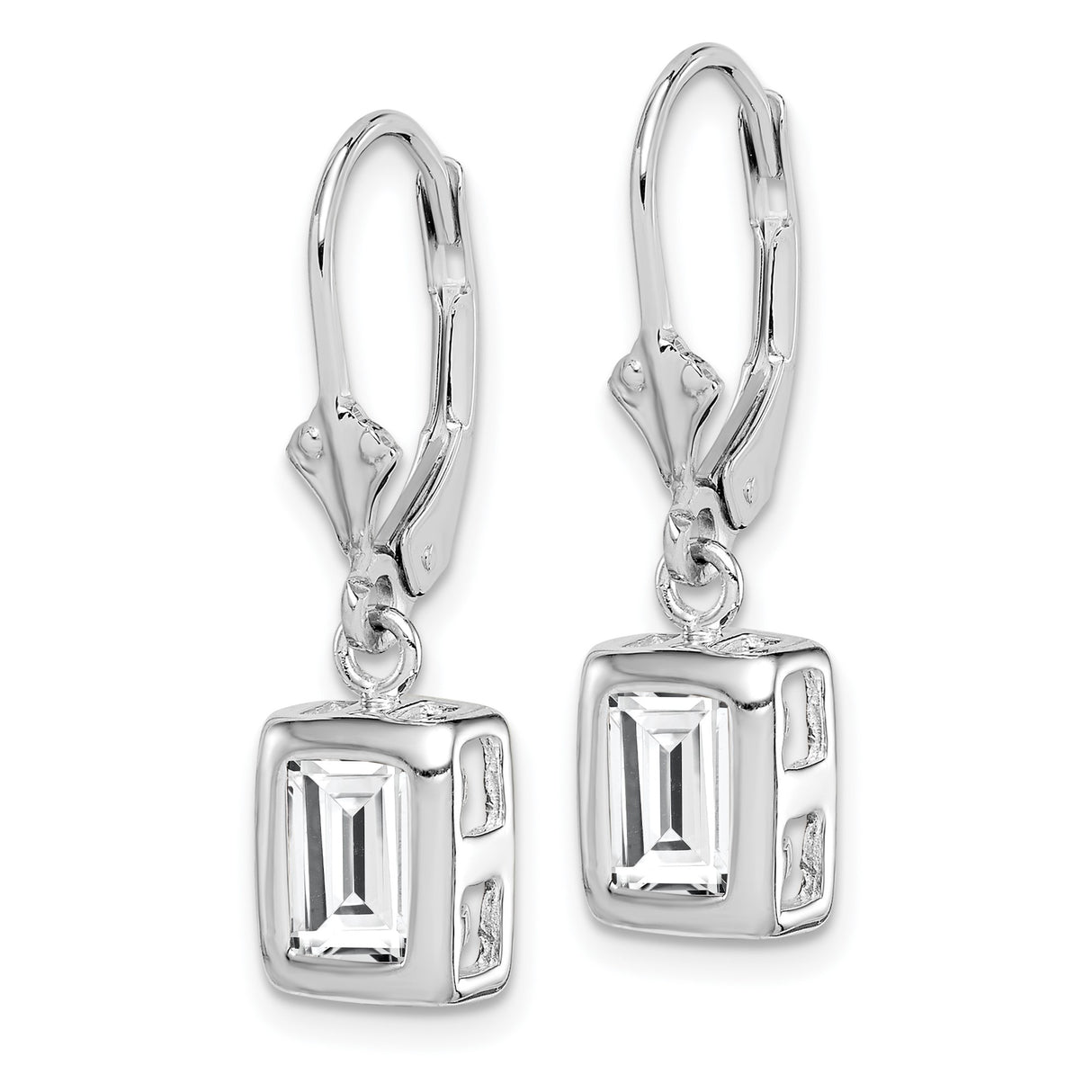 Sterling Silver Drop Earrings with Rectangular Cubic Zirconia in Bezel Setting