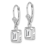 Sterling Silver Drop Earrings with Rectangular Cubic Zirconia in Bezel Setting