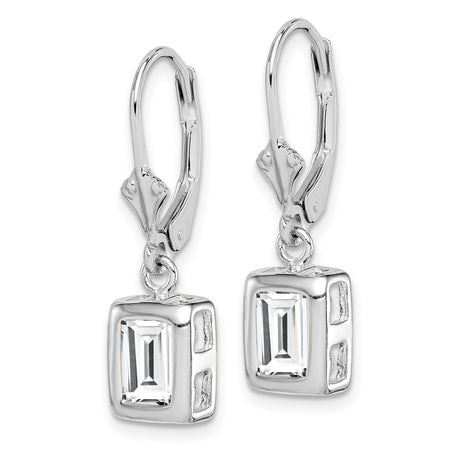 Sterling Silver Drop Earrings with Rectangular Cubic Zirconia in Bezel Setting