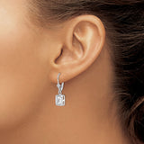 Sterling Silver Drop Earrings with Rectangular Cubic Zirconia in Bezel Setting