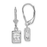 Sterling Silver Drop Earrings with Rectangular Cubic Zirconia in Bezel Setting