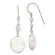 Sterling Silver Drop Earrings with Freshwater Coin Pearl and Cubic Zirconia Accent