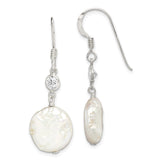 Sterling Silver Drop Earrings with Freshwater Coin Pearl and Cubic Zirconia Accent
