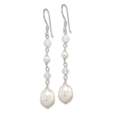 Sterling Silver Dangle Earrings with Freshwater Pearls and Opalite Gemstones