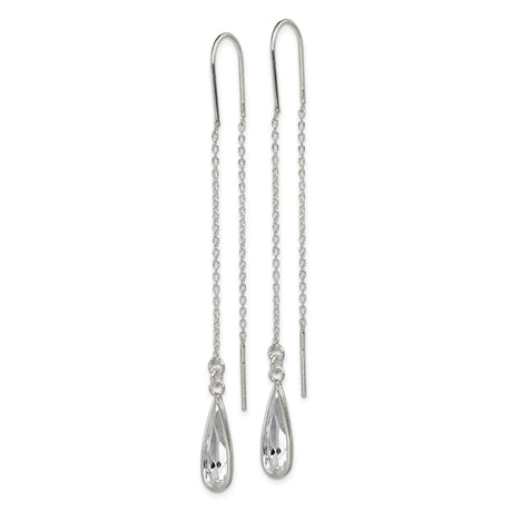 Sterling Silver Threader Earrings with Clear Teardrop Crystal, Long Delicate Chain Drop Design