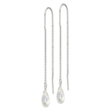 Sterling Silver Threader Earrings with Opalite Teardrop, Delicate Chain Dangle Boho Style