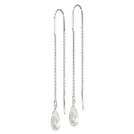 Sterling Silver Threader Earrings with Opalite Teardrop, Delicate Chain Dangle Boho Style
