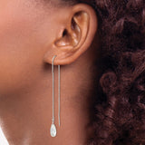 Sterling Silver Threader Earrings with Opalite Teardrop, Delicate Chain Dangle Boho Style