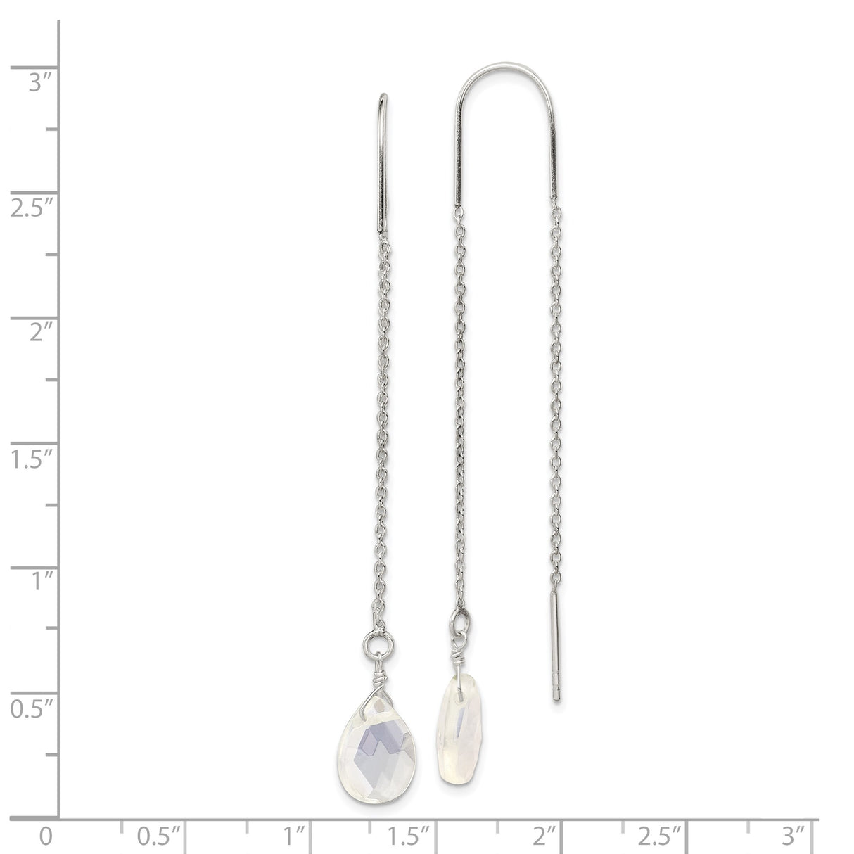 Sterling Silver Threader Earrings with Opalite Teardrop, Delicate Chain Dangle Boho Style