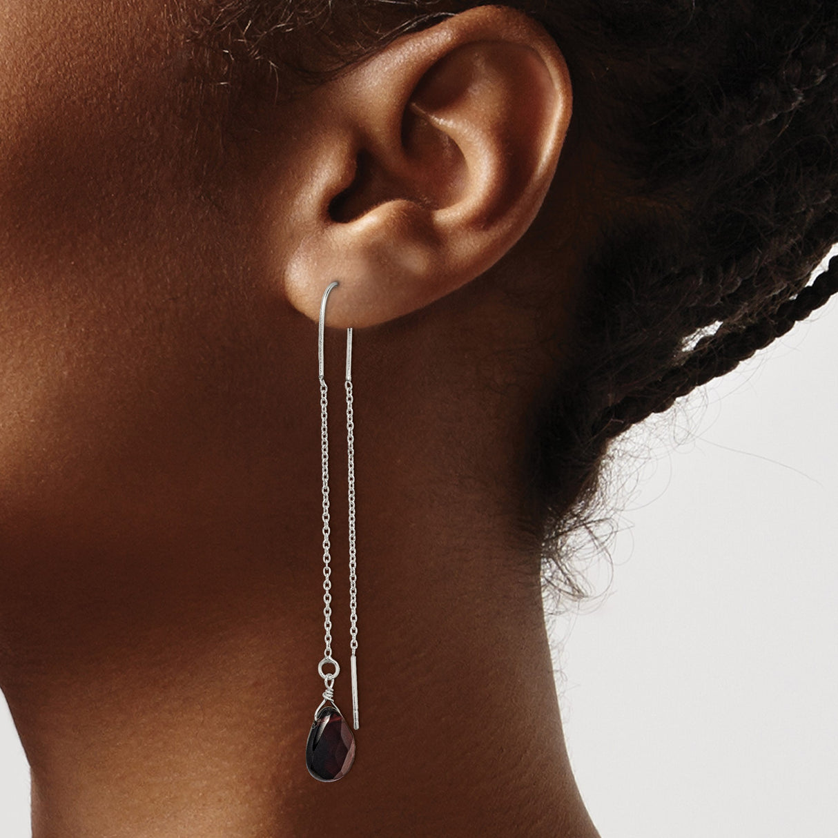 Sterling Silver Threader Earrings with Garnet Teardrop and Elongated Gemstone Cuts