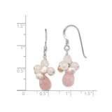 Sterling Silver Dangle Earrings with Rose Quartz, Freshwater Pearls, Floral Cluster Design