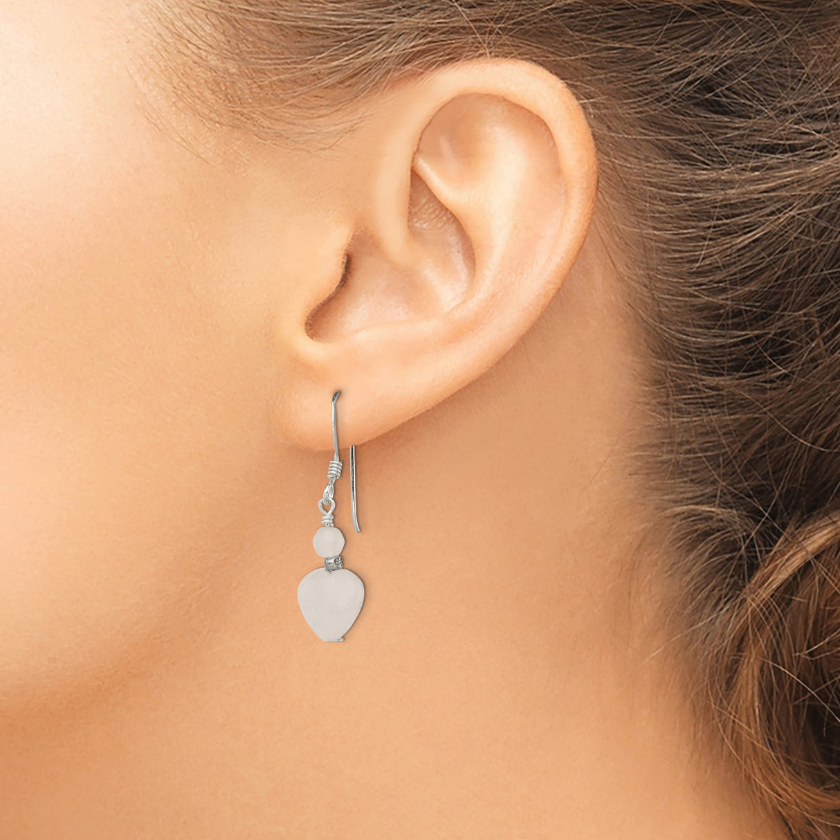 Sterling Silver Dangle Earrings with Rose Quartz Heart and Teardrop Beads, Boho Style
