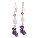 Sterling Silver Dangle Earrings with Amethyst and Lavender Quartz, Teardrop and Geometric Design