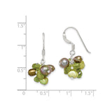 Sterling Silver Dangle Earrings with Peacock Freshwater Pearls and Peridot, Boho Organic Style