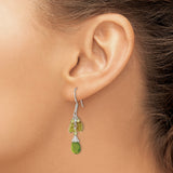 Sterling Silver Drop Earrings with Peridot and Green Crystal, Boho Wire Wrapped Dangles for Women