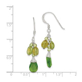 Sterling Silver Drop Earrings with Peridot and Green Crystal, Boho Wire Wrapped Dangles for Women