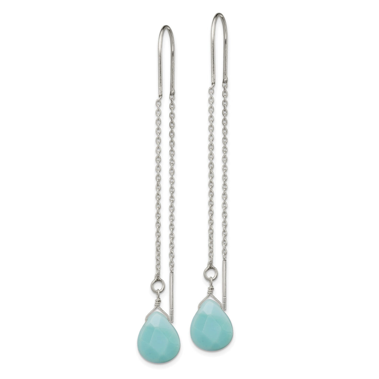 Sterling Silver Threader Earrings with Agate Teardrop, Minimalist Boho Dangle Design
