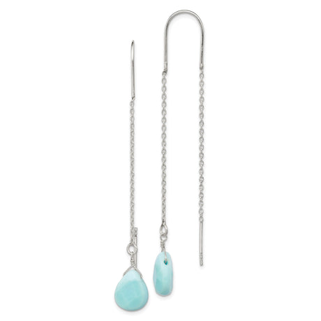 Sterling Silver Threader Earrings with Agate Teardrop, Minimalist Boho Dangle Design