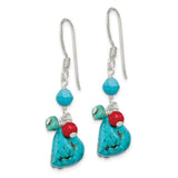 Sterling Silver Dangle Earrings with Howlite and Turquoise, Handmade Boho Southwestern Style