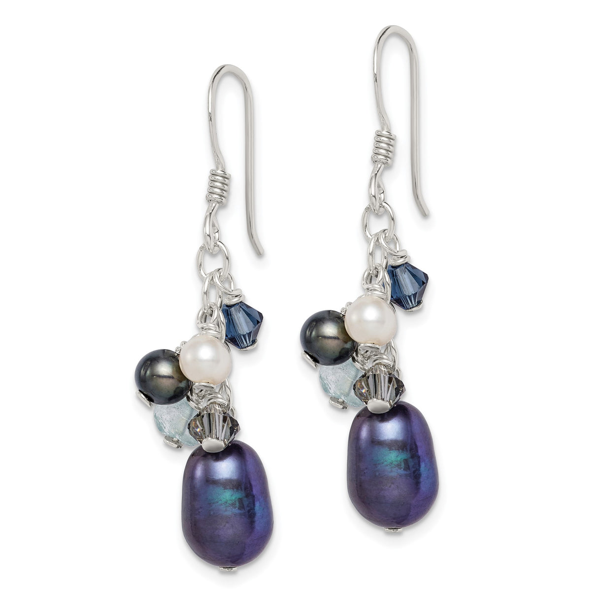 Sterling Silver Dangle Earrings with Freshwater Pearls, Blue Quartz, Smoky Quartz, Boho Style