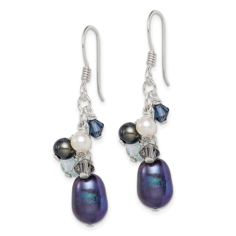 Sterling Silver Dangle Earrings with Freshwater Pearls, Blue Quartz, Smoky Quartz, Boho Style