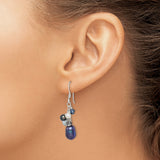 Sterling Silver Dangle Earrings with Freshwater Pearls, Blue Quartz, Smoky Quartz, Boho Style