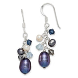 Sterling Silver Dangle Earrings with Freshwater Pearls, Blue Quartz, Smoky Quartz, Boho Style