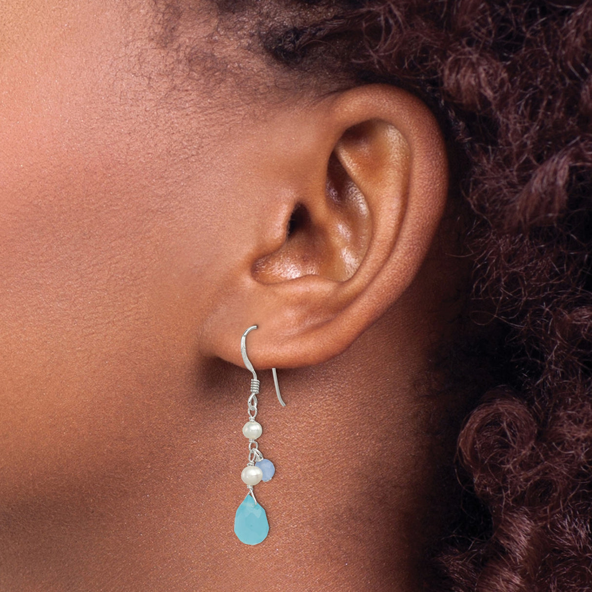 Sterling Silver Dangle Earrings with Swiss Blue Topaz and Freshwater Pearls, Beach Style Jewelry