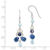 Sterling Silver Dangle Earrings with Freshwater Pearls, Amazonite, Lapis, and Crystal Beads