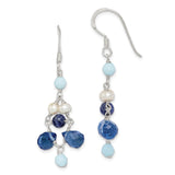 Sterling Silver Dangle Earrings with Freshwater Pearls, Amazonite, Lapis, and Crystal Beads