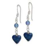 Sterling Silver Dangle Earrings with Agate and Lapis, Heart Design, Boho Artisan Style