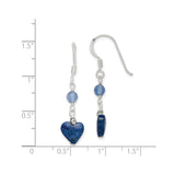 Sterling Silver Dangle Earrings with Agate and Lapis, Heart Design, Boho Artisan Style