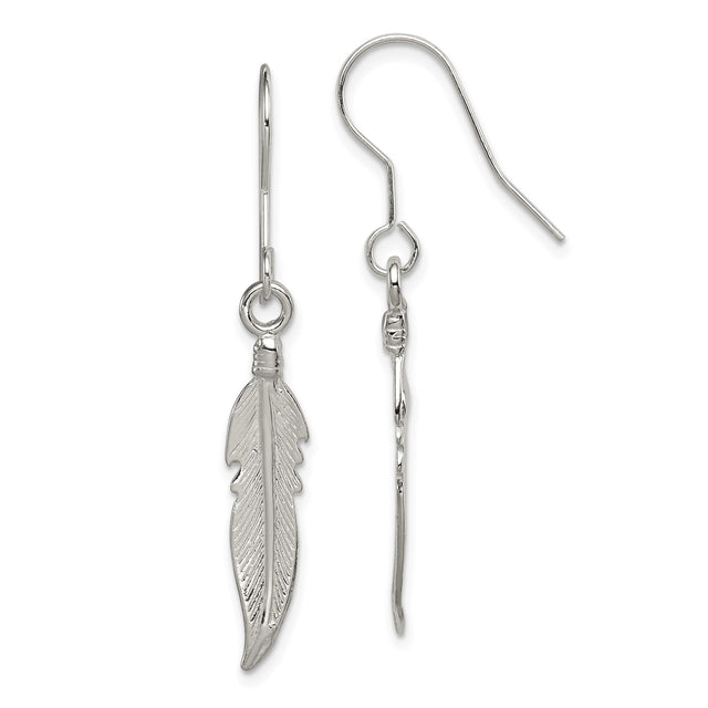 Sterling Silver Feather Dangle Earrings, Lightweight Boho Tribal Style for Women