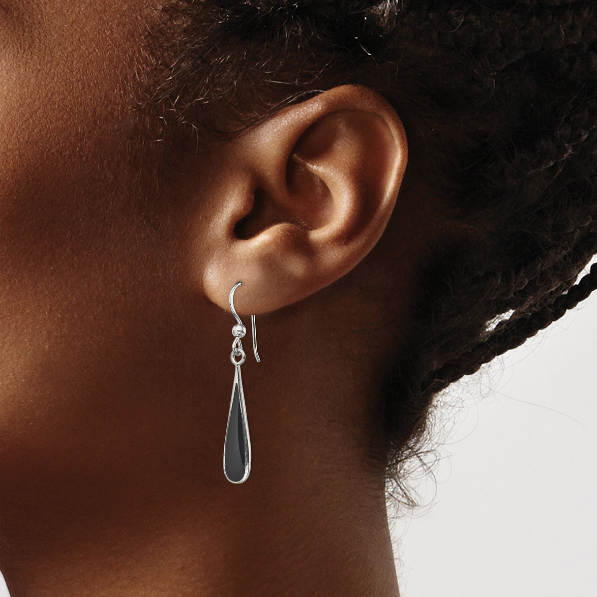 Sterling Silver Teardrop Dangle Earrings with Onyx, Lightweight Modern Design for Women