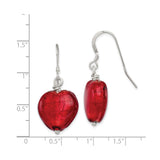 Sterling Silver Heart Dangle Earrings with Red Murano Glass, Romantic Drop Jewelry for Women