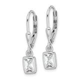 Sterling Silver Drop Earrings with Rectangular Cubic Zirconia, Leverback Dangle Design