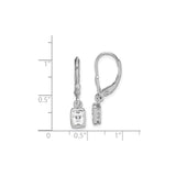 Sterling Silver Drop Earrings with Rectangular Cubic Zirconia, Leverback Dangle Design